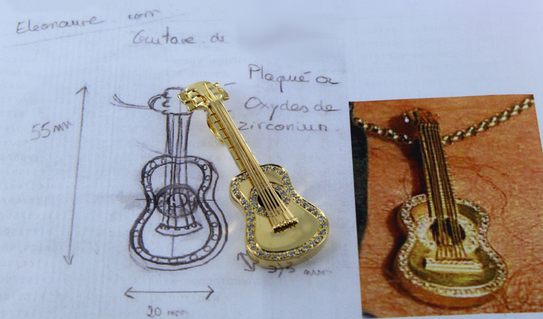 Pendentif guitare plaqué or - Fabrication Française